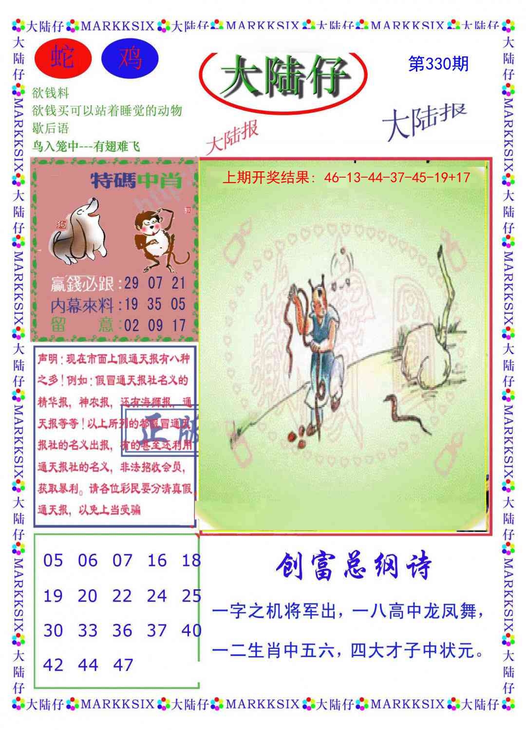 2025330期：澳门大陆仔，描绘2025今天晚上澳门开什么玄机:红波看好中本期;解析2025新澳门彩开将结果3肖6码：【牛马狗,1-4-5-27-30-43】