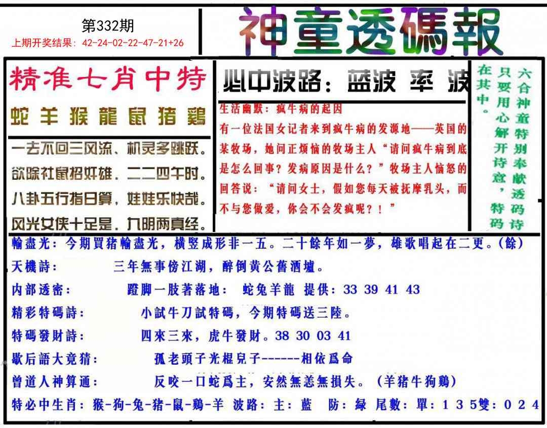 2025332期：神童透码报，描绘2025新澳门天天开好彩大乐透号码玄机:荣华富贵今中事;解析2025新澳门天天开好彩大乐透开奖号码1新奥5肖10码：【虎蛇马猴猪,2-3-7-9-13-25-29-37-42-46】